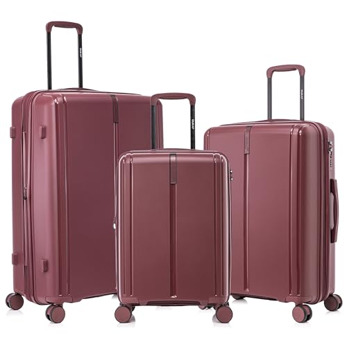 DUKAP AIRLEY 3 PCs Expandable Hard Shell Luggage Set | 20, 24, 28 in TSA Approved Hard Shell Travel Suitcases with Combination Lock, Spinner Wheels, Retractable Trolley, and Gel Handles | Wine