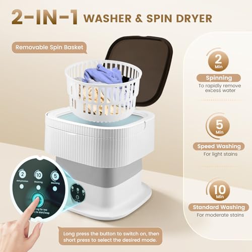 Trsaow Portable Washing Machine,11L Small Travel Washing Machine With Spin Dryer Function Underwear 45db Ultra Quiet for Baby Clothes 45 dB Low Noise with Three Hangers Travel/Camping Essential - Image 3