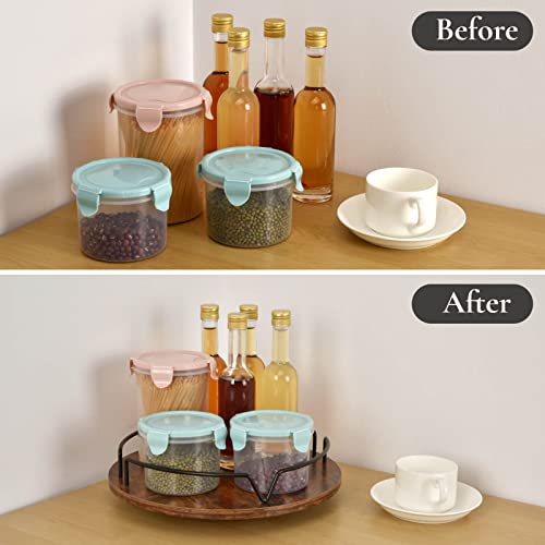 Bcozlux Wooden Lazy Susan, 12 Inch Turntable Organizer For Cabinet, Spinning Spice Rack Organizer For Kitchen Countertop, Pantry, Dining Table, Rustic Brown Black #TOP6