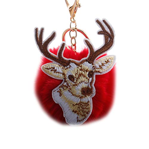 Preisvergleich Produktbild Naisicatar Weihnachten-Hirsch aus Plüsch mit Anhänger Kugel Auto aus Legierung Schlüsselanhänger Tasche Hanging Schnalle Geldbeutel Dekoration Rot