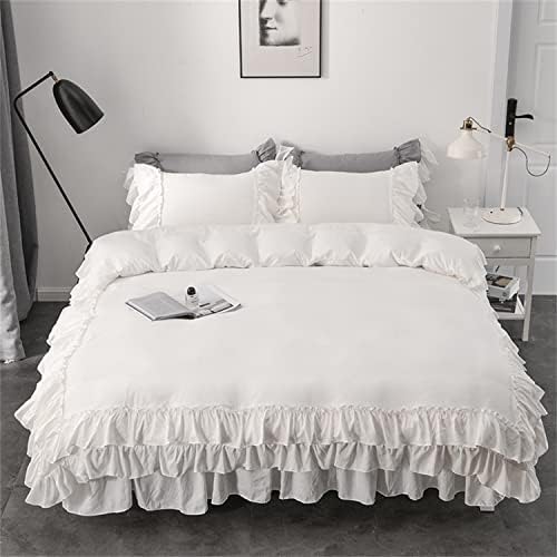Chic Ruffled Bedding, Twin Duvet Cover,Soft Brushed Microfiber 2 Pieces Bedding Set with Zipper Closure (White-2 Layered Ruffled, Twin)
