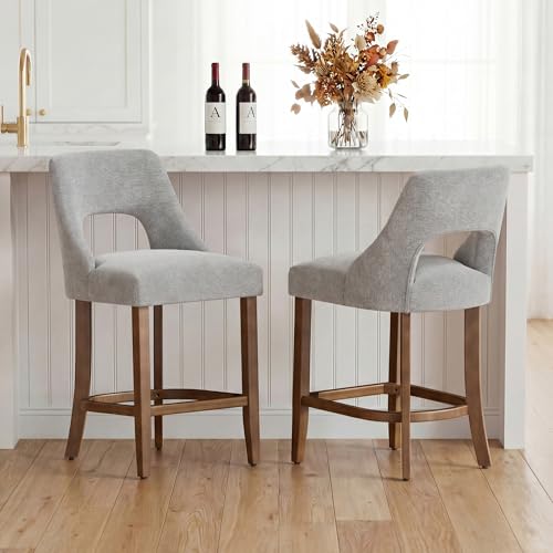 Image of UVV Bar Stools Set of 2, Upholstered Counter Height Bar Stools, Modern Counter Stools with Wood Legs for Kitchen Island Dining Room Bar, Light Grey