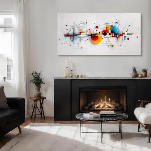 SERIMINO Colorful Abstract Large Wall Art, Geometric Dot Line Minimalist Canvas Prints Paintings, Modern Aesthetic Pictures Wall Decor Living Room Bedroom Game Room, Office Decor Artwork 24"X48"
