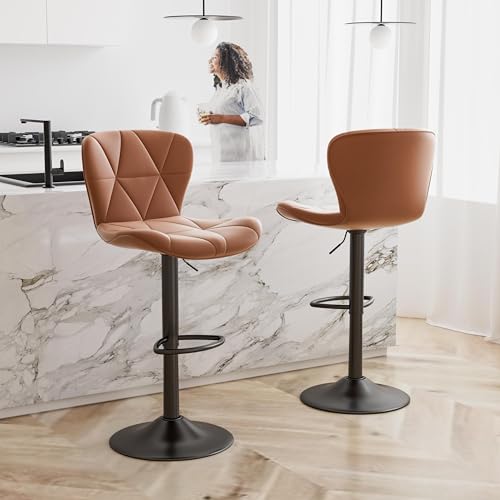Hawthyhome Barhocker 2er Set |Barstuhl Höhenverstellbar mit Rückenlehne, Höhenverstellbar, 360° Drehbar, Kunstleder, für Esszimmer Heimbar Kücheninsel, 2 x Hocker, Braun