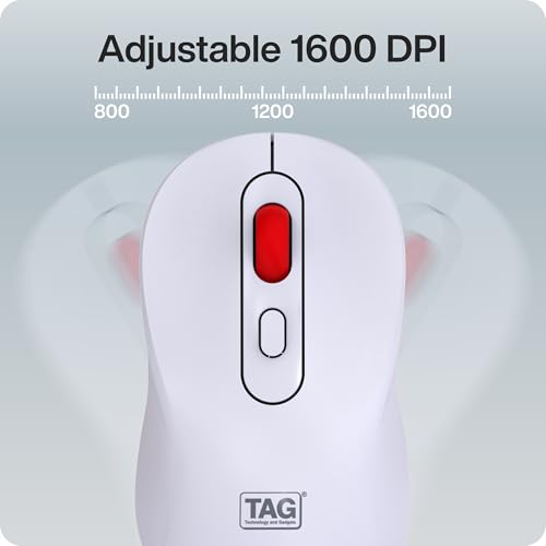 Image of TAG WM900 White /Red Wireless Mouse, 2.4GHz + Bluetooth, Silent Clicks, 10m Range, Type-C Charging, Adjustable DPI (800 /1200 /1600), 72 Hours Usage, for PC /Mobile /Tablet, Supports Windows /Mac /Linux /iOS