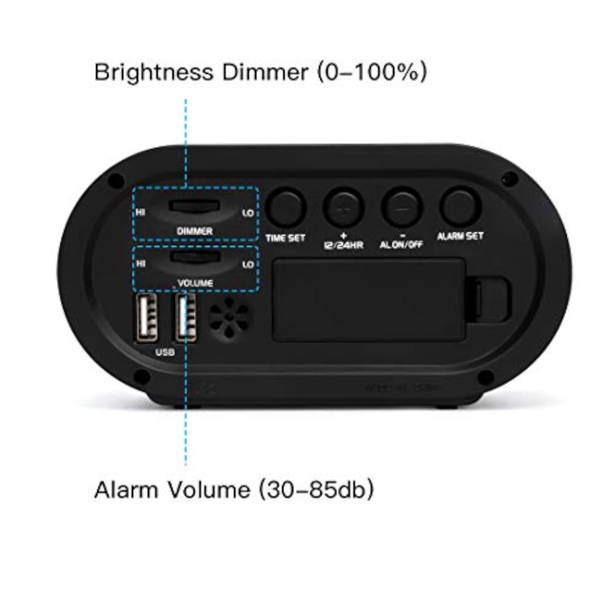 Small LED Digital Alarm Clock with USB Charger