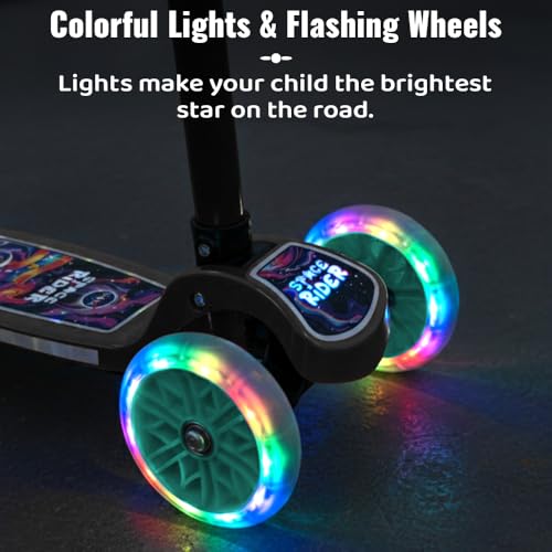Image of StarAndDaisy X NASA Kick Scooter for Kids 3+ Years, Foldable Skate Scooter for Children Girls & Boys with Multi-Level Height Adjustment, LED Wheels & Brakes -(Officially Licensed) (Black)