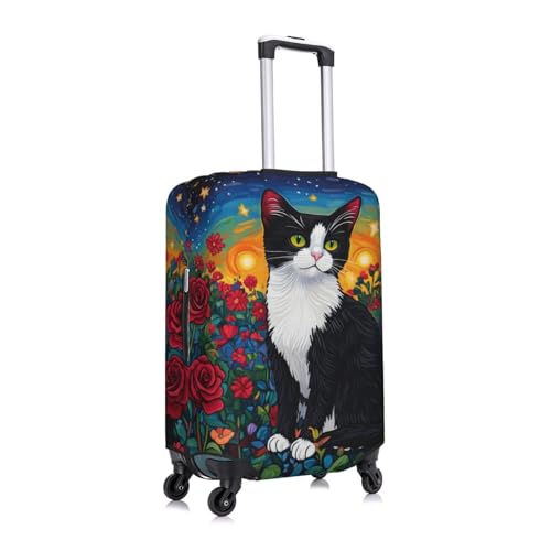 Black And White Cat Roses Luggage Cover Suitcase Cover Protector Travel Suitcase Cover3