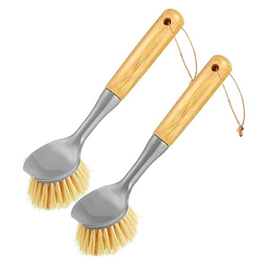 Dish Brush Kitchen Scrub Brushes - Dish Brush with Handle,Dish Scrub Brush Kitchen Brushes for Dishes,Kitchen Scrub Brush,Kitchen Brush,Dish Scrubber Brush for Pans, Sink, Pots, Cast Iron Skillet-2set