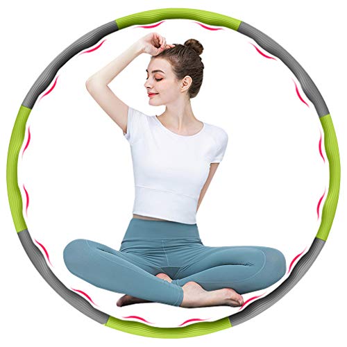 DUTISON Hula Hoop Fitness para adultos Soft EVA Espuma acolchada Hula Hoops 1KG, 8 secciones diseño desmontable con regla de cintura (gris y verde)