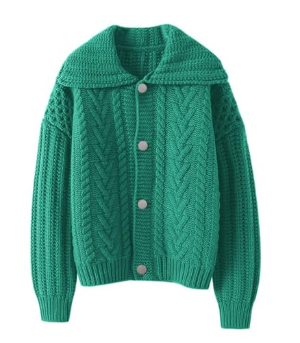 Image of CHARTOU Women Winter Thick Cardigan Lapel Collar Button Down Chunky Knit Coatigan Sweater Jacket