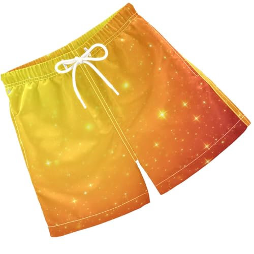 Pigsaly Boys Swim Trunks Bright Orange Golden Yellow Gradient Flashing Glitter Boys Board Shorts Swimsuit Swimwear 3T