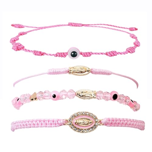 Bovemee Pink String Evil Eye 7 Knot Lucky Bracelets Mexican Braclets Red Braided Black Rope San Judas Bracelet Virgin Mary Amulet Gift for Women Men