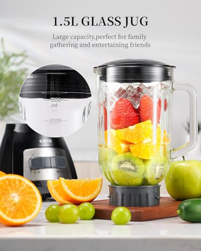 GDOR Blender for Kitchen, 700W Peak Power Smoothie Blender with 1.5L Glass Jug, 6-Leaf Stainless Steel Blades,5 Speed Control for Milkshake,Smoothie,Juice and Ice Drink,Black - Image 6