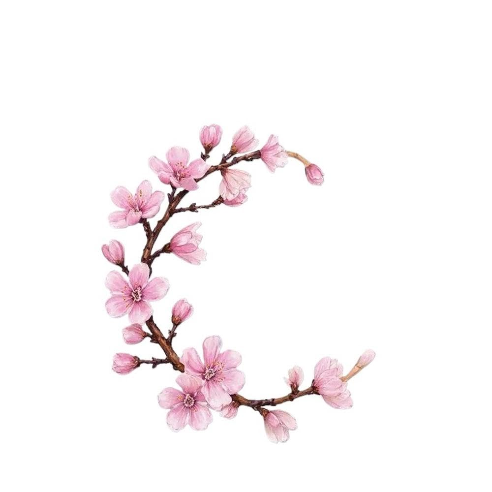 Crescent Pink Cherry Blossom Waterproof Vinyl Sticker Floral Decal for Car Laptop Smooth Surfaces