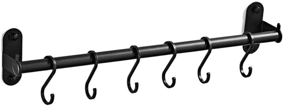 Kitchen Storage Rack Wall Mounted Storage Hanging Rack Hanger with Hook Towel Bar Pot Cabinet Shelf Storage Holder Cutlery Rack (Color : Black-60) (Black 40)