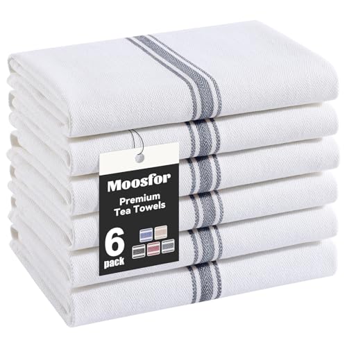 Moosfor 100% Organic Cotton Tea Towels Extra Large, Highly Absorbent Soft Dish Cloths, Lint Free Quick Drying kitchen Towel, Premium Dish Towels for Kitchen, Pack of 6, 38 x 64 cm, Grey