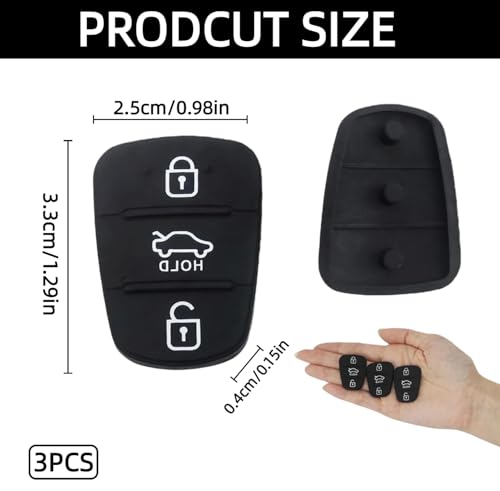 3 Pack Car Key Fob Rubber Button Pad Replacement – Silicone Remote Key Buttons Cover Compatible with Hyundai and Kia Models – Durable Key Fob Accessories for Daily Use
