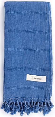 Bersuse 100% Cotton Troy Stonewashed Turkish Towel - 37x70 Inches, Blue - Thumbnail 2