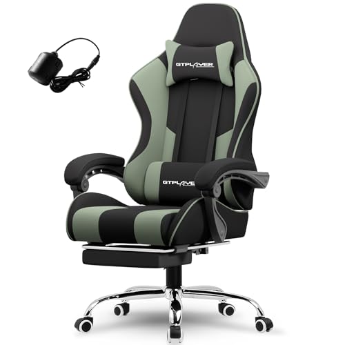 Image of GTPLAYER Gaming Chair, Computer Chair with Footrest and Lumbar Support, Height Adjustable Game Chair with 360-Swivel Seat and Headrest and for Office or Gaming (Green, Fabric)