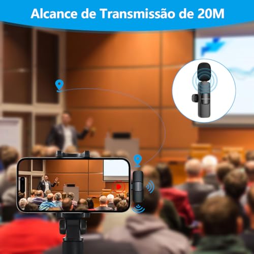 H'MASTON Microfone Sem Fio Duplo Lapela Professional 3 em 1 Tipo-C Duplo Microfone Celular com Ligh