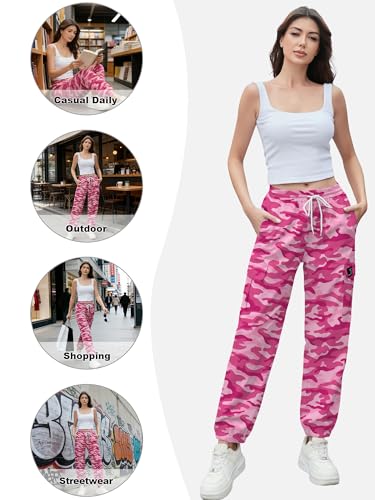 Image of Cromoncent Girls & Womens Camo Print Cargo Pants Outdoor Lightweight Jogger Baggy Pants, 6 Years - XX-Large