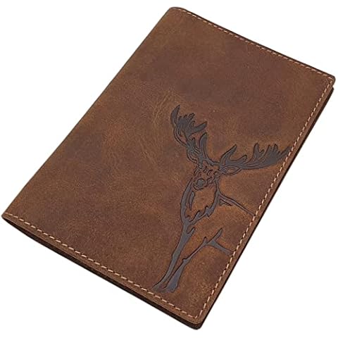 Buffalo Full Leather ID Card Holder with Deer- or Wild Boar-Motif in Brown (Deer Motif) Cover