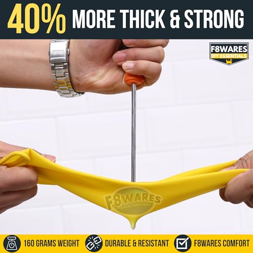 Image of F8WARES Heavy Duty Rubber Gloves for Cleaning Household, Kitchen, Bathroom | All Purpose Protective Thick Hand Gloves for Industrial, Gardening & Safety | Waterproof & Chemical Resistant (1 Pair Yellow)