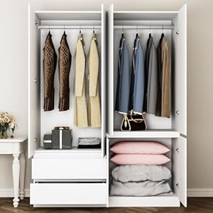 78.74" 4-Door Armoire Wardrobe Closet, with Drawers and Shelves,Armoires and Wardrobes with Hanging Rod, Wooden Wardrobe Closet(White) 63" L x 20.39" W x 78.74" H 7874 4 Door Armoire Wardrobe Closet with Drawers and ShelvesArmoires and Wardrobes with Hanging Rod Wooden Wardrobe ClosetWhite 63 L x 2039 W x 7874 H