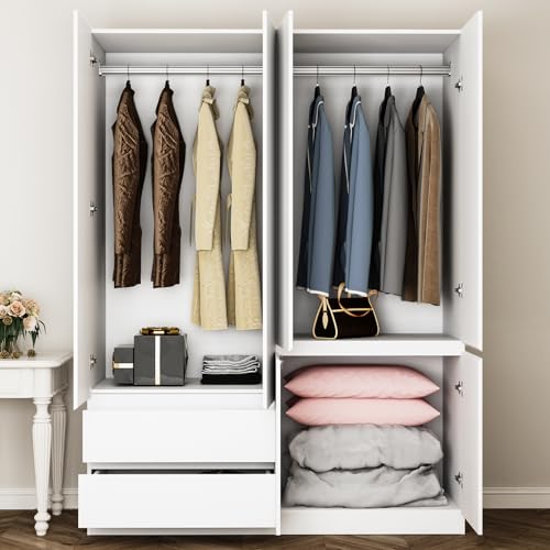 7874-4-Door-Armoire-Wardrobe-Closet-with-Drawers-and-ShelvesArmoires-and-Wardrobes-with-Hanging-Rod-Wooden-Wardrobe-ClosetWhite-63-L-x-2039-W-x-7874-H 7874 4 Door Armoire Wardrobe Closet with Drawers and ShelvesArmoires and Wardrobes with Hanging Rod Wooden Wardrobe ClosetWhite 63 L x 2039 W x 7874 H