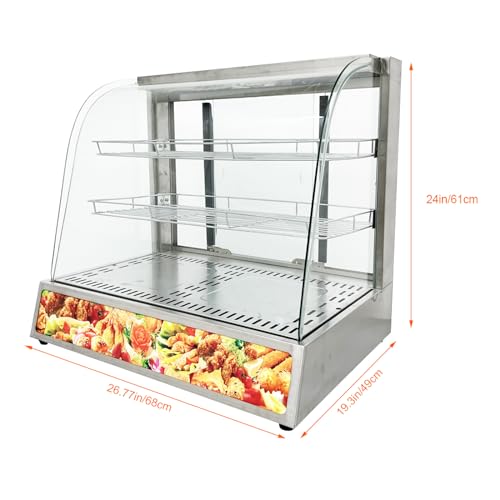 BREVELTION 3-Tier Commercial Food Warmer Display Stainless Case 26.77x19.3x24inch Electric Countertop Egg Tart Pizza Food Heater Cabinet 30-110℃ Temperature Adjustable with LED Lighting - Thumbnail 4