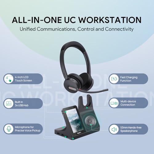 Yealink WH64 Workstation Dual Wireless Headset System with Touchscreen Base, DECT & Bluetooth, 3 Noise-Cancelling Microphones, Speakerphone, Busy Light for Office & Hybrid Work by Yealink - Used condition - Image 2