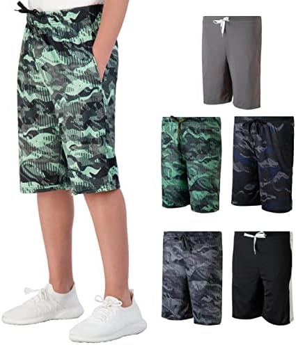 5 Pack: Big Boys Girls Youth Teen Printed Shorts Camo Mesh Dry-Fit Sport Active Athletic Knit Mesh Basketball Soccer Exercise Running Lacrosse Tennis Performance Gym Teen Clothing-St 2,XL (16/18)