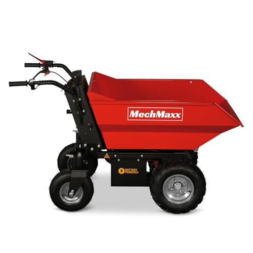 MechMaxx 1100Lbs Loading Battery Powered Barrow Electric Mini Dumper Cart, with 30W Light, 1000W Brushless DC Motor, LED Display Screen, Model E50 Red