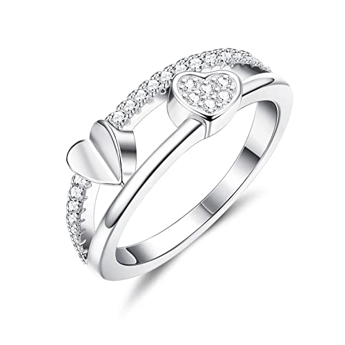 KRFY 925 Anillo de Plata Esterlina para Mujer Compromiso de Niñas Anillo de Corazón de Zirconia Cúbica CZ Joyería Cover