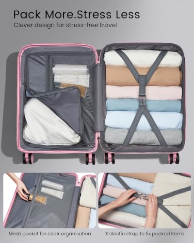 Image of Kono 24 Inch Hard Shell PP Luggage, 4 Spinner Wheels Suitcase, Pink