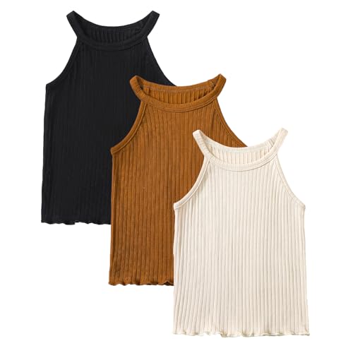 ROMPERINBOX Toddler Tank Tops Girls 3 Pack Ribbed Knit Multipacks Halter Top Camisoles Undershirt