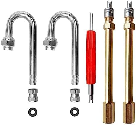 5 extensores de vástago de válvula dual, resistentes, 180 grados y rectos, de metal recto, extensiones de vástago de válvula de doble rueda para