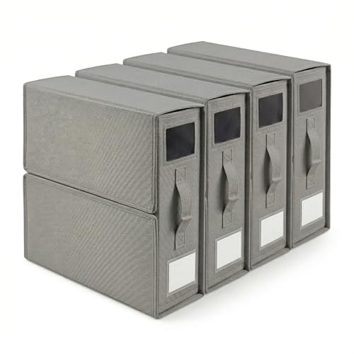 Image of CLAPONE Bedsheet Organizer Storage Box, Foldable Clothes Storage Container, Non-Woven Closet Organizer for Bedding, Blankets, Comforters & Underbed Storage (Grey, Pack Of 4)