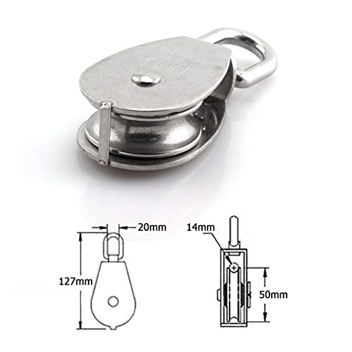 Jcbiz 2-Pack M50 Single Pulley Block Stainless Steel Heavy Duty Hardware Single Wheel Swivel Rigging Lifting Wheel Fixed Pulley For Wire Rope Loading 400Kg #TOP2