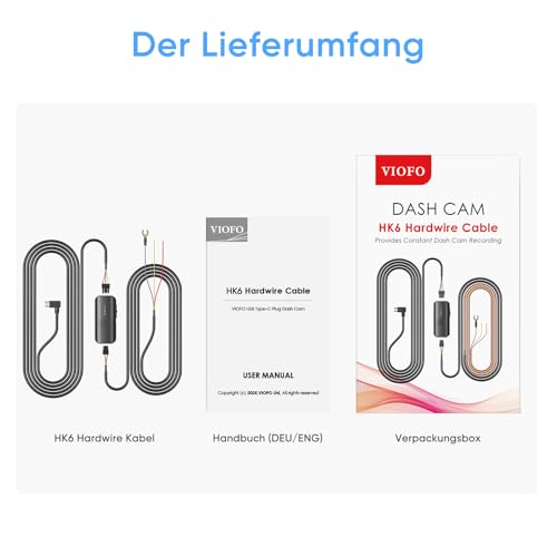 VIOFO HK6 Hardwire Kabel A329S Reihe Dashcam, Unterstützt Energiespar- u. intelligente Hybrid-Parkmodus Aktiviert den Parkmodus und den Niederspannungsschutz, Sicherung ist erforderlich