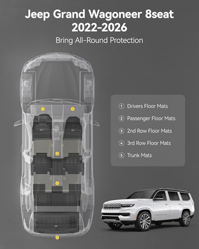 Image of 3W Floor Mats & Cargo Liner Fit for Jeep Grand Wagoneer 2022 2023 2024 2025 2026 8 seat (Only Fit Wagoneer 8s), TPE Custom Fit Wagoneer Floor Liner for 1-3 Rows and Trunk Mats Full Set Car Accessories