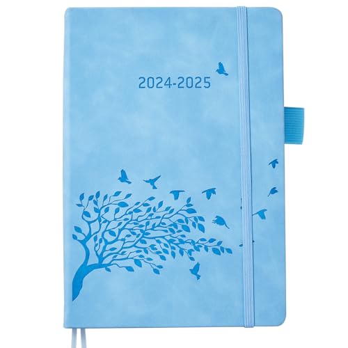 Academic Diary 2024 2025 A5 Day to Page with Time, Daily Planner with Monthly Tabs, Notes, Pocket, Pen Holder & 2 Bookmark, Appointment Diary Day per Page, Aug’24-Jul‘25 for School Work Family