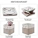 MidmmVick 11 x 11 Inch Cube Storage Bins, 6 Pack Large Collapsible Fabric Storage Bin with Ropes, Foldable Storage Cubes for Home, Office,Closet, Clothes, Toys Organizer (White & Beige-11