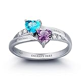 Personalized Promise Name Rings for Women with 2 Birthstones Custom Name Rings for Couple Mother...