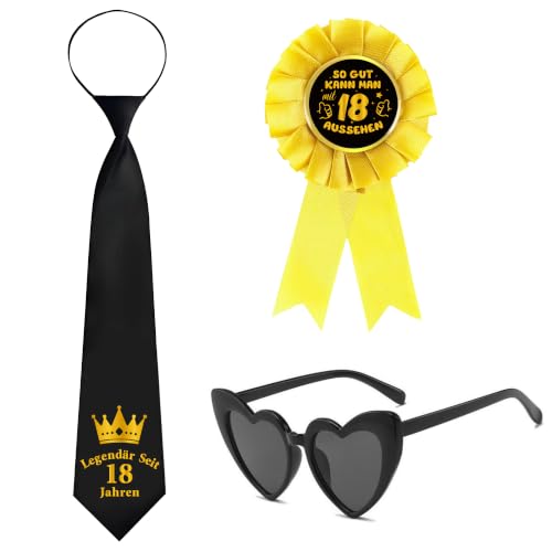 OIODDYY Kit de décoration pour 18e anniversaire garçon – Lot de 3 épingles à cravate noires et dorées avec lunettes légendaires depuis 18 ans pour 18 ans