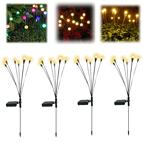 Solarbetriebene Glühwürmchen-Lichter Wasserdichte Solar-Gartenlichter im Freien, Solar Starburst Swinging Garden Lights Dekorative Lichterketten im Freien (Warmweiß,4 Stück) Cover