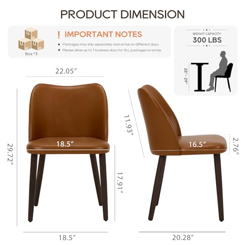 Image of MALOL Dining Chairs Set of 6, Upholstered Leather Kitchen Chairs with Curved Back, Padded Seat and Solid Wood Legs, Modern Dining Chair for Kitchen Dining Room,Light Brown