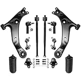 Detroit Axle - 12pc Front Lower Control Arms and Ball Joints and Sway Bars and Inner & Outer Tie Rods and Rack Boots Kit for 96-02 Chevy/GEO Prizm - 96-02 Toyota Corolla - Power Steering Models