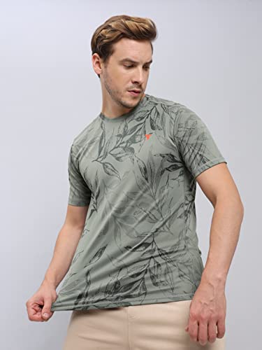 Image of TECHNOSPORT Men Polyester Regular Fit Half Sleeve Jacquard T-Shirt with Double Cool, Quick Dry & Anti Microbial for Sports, Running & Casual Use